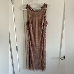 Adrianna Papell SZ12 beaded wedding guest dress. Metallic with cut out side ties